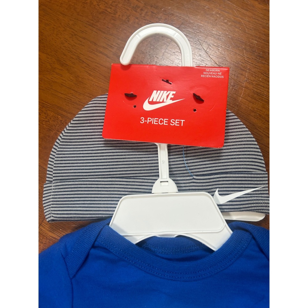 Nike 3-Piece Set Newborn Blue Striped Just Do It Bodysuit Pants Hat 56H467-U89 - Picture 6 of 8